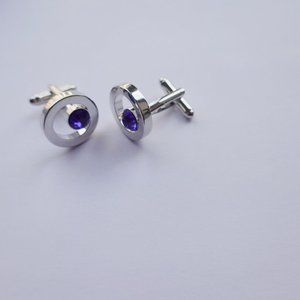 Silver Cufflinks with Blue Crystal